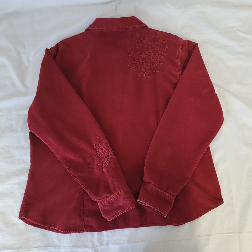 Red Embroidered Corduroy Button Shirt  Isabella Bird  Womens Size XL - Picture 10 of 15